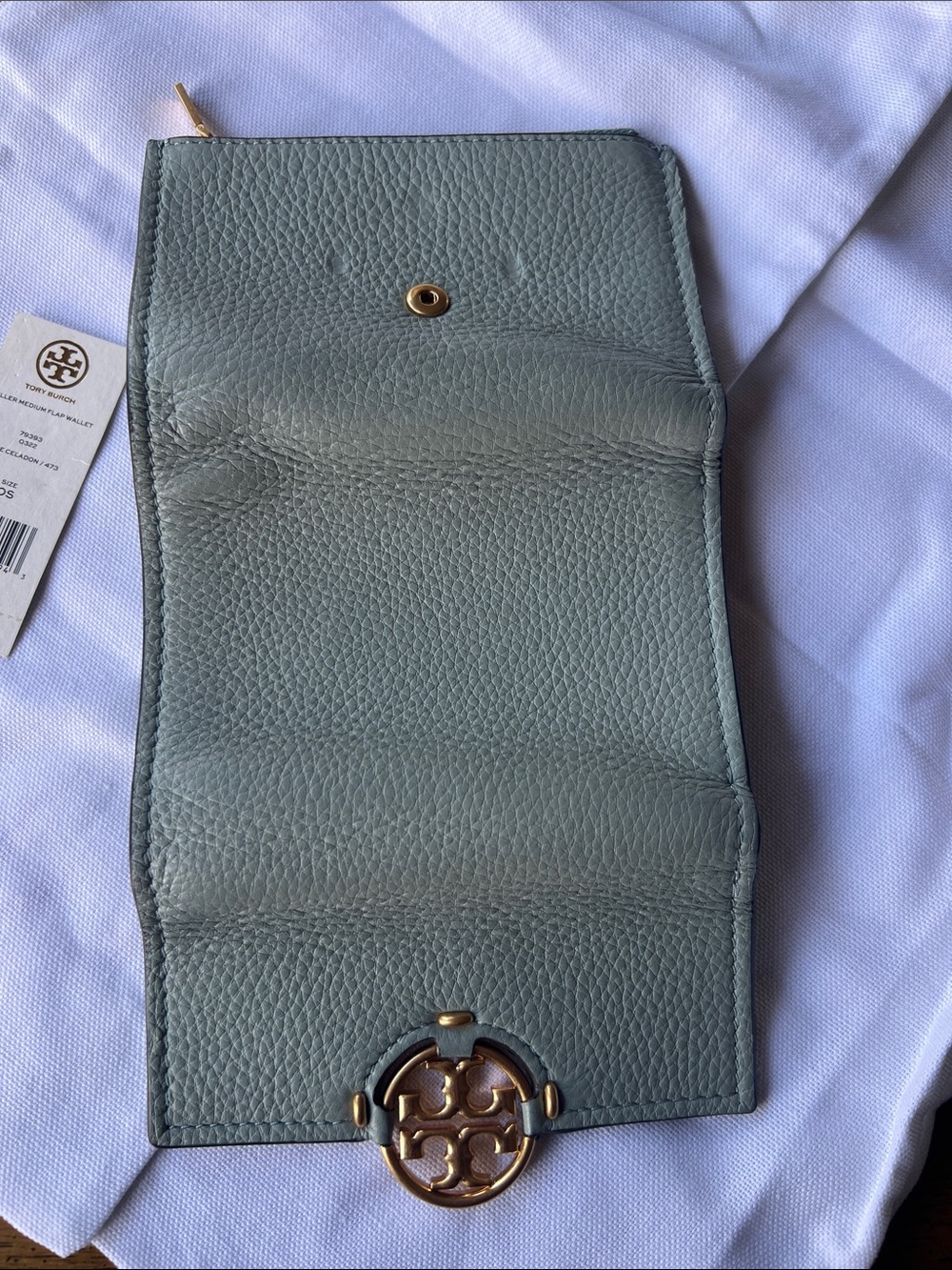 Tory Burch Pebbled Leather Miller Medium Flap Wallet in Blue Celadon - Picture 5 of 11